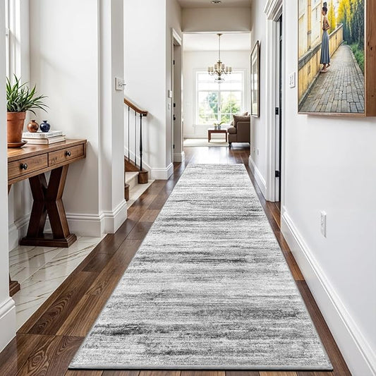 3x9 Washable Runner Rug for Family: Easy-to-Clean Runners for Hallway Entryway Kitchen Bedroom - Stain and Water Resistant Rugs with Non-Slip Backing - Soft Low-Pile Carpet Grey