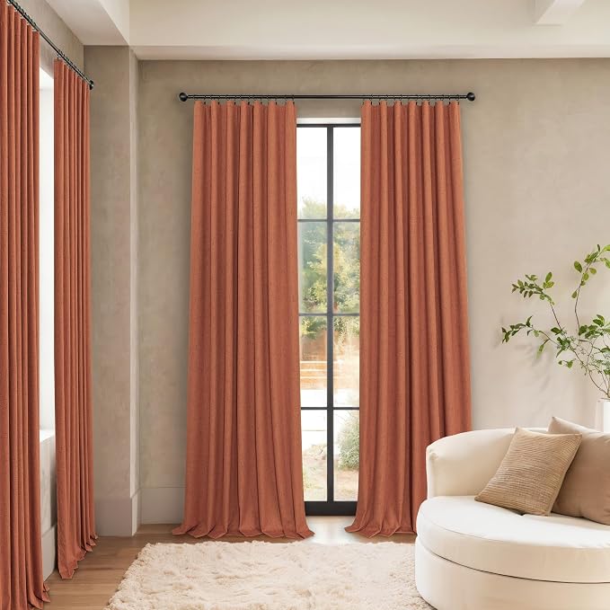 Rust Colored Curtains for Bedroom 96 Inches Long 2 Panel Set Faux Linen Cute Blackout Curtains for Living Room Darkening Thermal Drapes Farmhouse Decorative Window Treatments Terracotta Burnt Orange