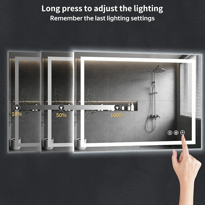55"x36" LED Bathroom Mirror with Lights, Backlit + Front Lit with CRI>90, Lighted Mirror for Bathroom, Anti-Fog, Dimmable Brightness, 3 Colors, Memory Function, Shatterproof Tempered Glass
