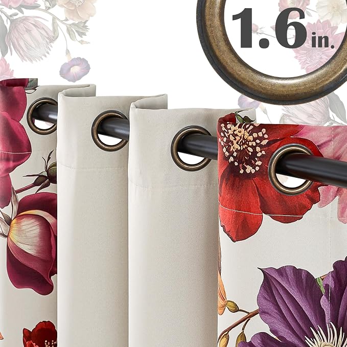 jinchan Vintage Floral Print Blackout Curtains Light Filtering Drapes with Vibrant Retro Flower Print Fall Decor Winter for Bedroom Living Room 96 Inches Length 2 Panels Set with Grommet Beige