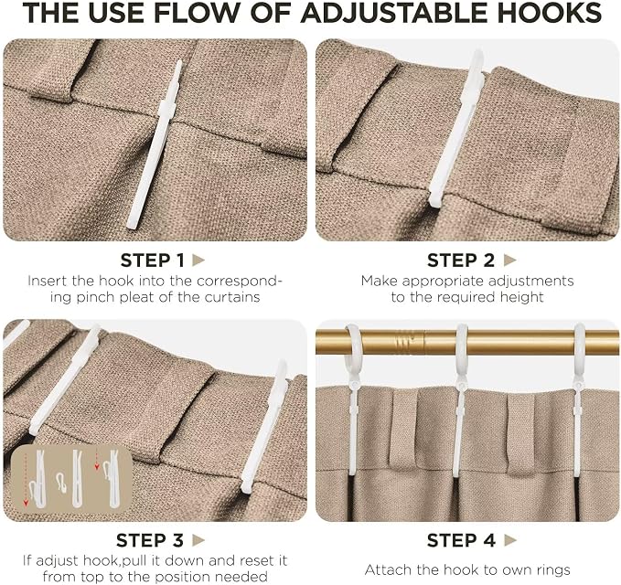 Joydeco Thick Linen Pinch Pleated Curtains 90 Inch Long 2 Panel Set for Living Room, Double-Faced Curtain for Bedroom, Back Tab Blackout Drapes with Adjustable Hooks (40”W x90”L, Thick Linen)