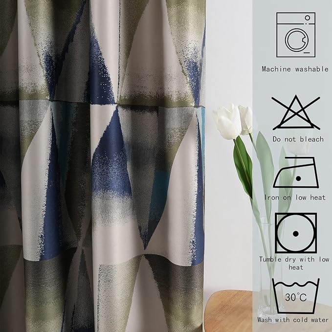 Leeva Blue Blackout Curtains 106 Inches Long, Modern Geometric Thermal Insulated Bedroom Curtains 2 Panels Set, Room Darkening Window Treatments for Sliding Door, 60 x 106 Inches