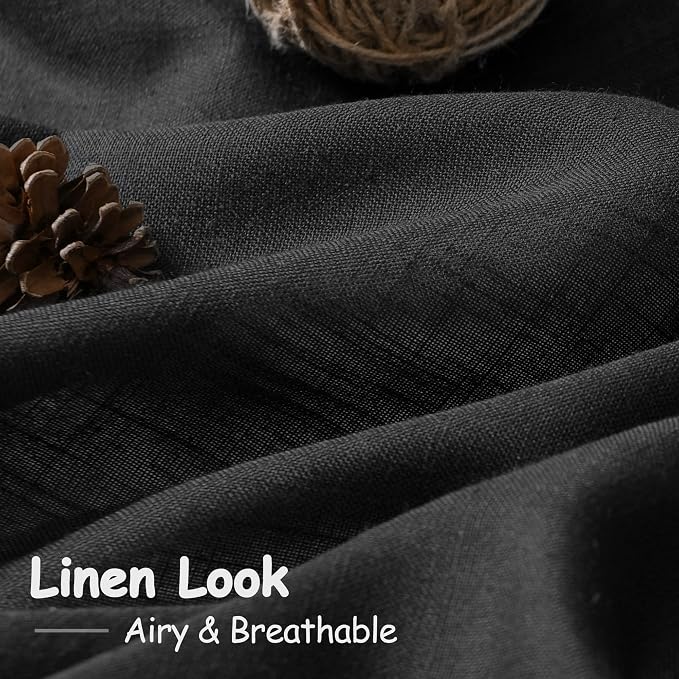 Black Linen Curtains 92 inches Long 2 Panels for Bedroom Back Tab Light Filtering Privacy Sheer Black Curtains Muslin Look Modern Farmhouse Cotton Textured Gauze Curtain for Living Room 2 Panel Set