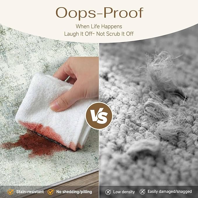 6x9 Washable Area Rug Sage Green Abstract Non Slip Soft Low Pile Rug for Living Room Bedroom Dining Room Office Neutral Modern Indoor Throw Carpet for Home Decor