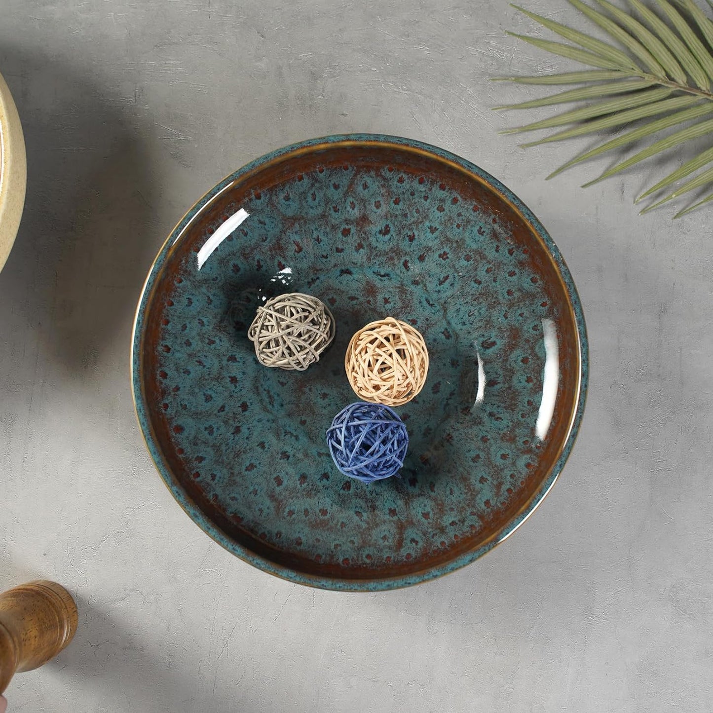 Ceramic Fruit Bowl for Kitchen Counter,Decorative Pedestal Bowl for Table Countertop,Large Footed Serving Bowl,10.2 Inch (peacock Green)