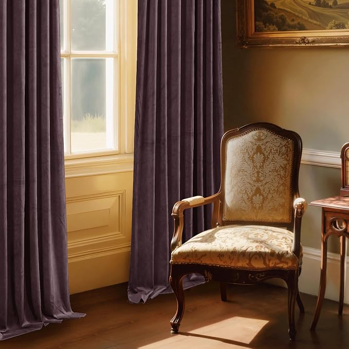 StangH Purple Curtains 84 Inch - Luxury Thermal Light Blocking Privacy Velvet Drapes for Bedroom & Living Room, Super Soft Noise Reducing Window Treatments, W52 x L84, 2 Panels