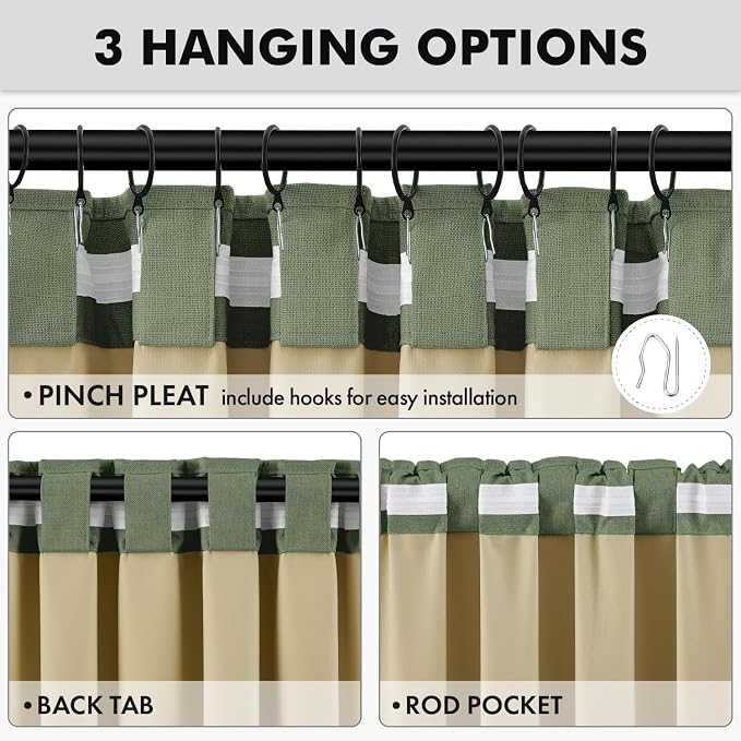 MIULEE 100% Blackout Linen Curtains for Bedroom, Olive Green Solid Luxury Decor Thermal Insulation Room Darkening Drapes for Living Room Back Tab Rod Pocket 42 x 96 Inches, 2 Panels