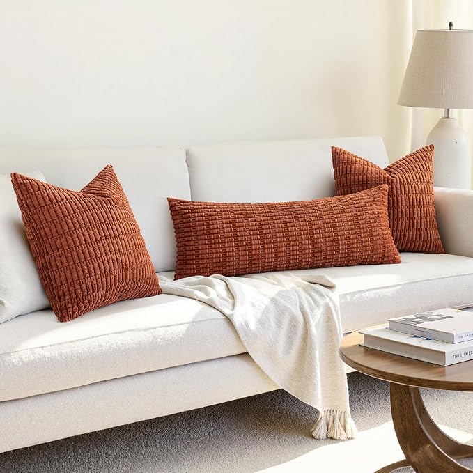 MIULEE Fall Pack of 1 Fall Dark Rust Long Body Lumbar Decorative Throw Pillow Cover 14x36 Inch for Bed Couch Sofa Living Room Soft Boho Pillow Cover Modern Farmhouse Home Decor