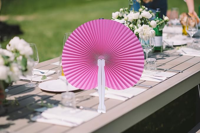 20 Pieces Pink Round Paper Fans | Foldable Handheld Fans for Women,Folding Hand Fans for Wedding,Bridal Guest,Church,Party Favors,Dancing,Birthday,DIY