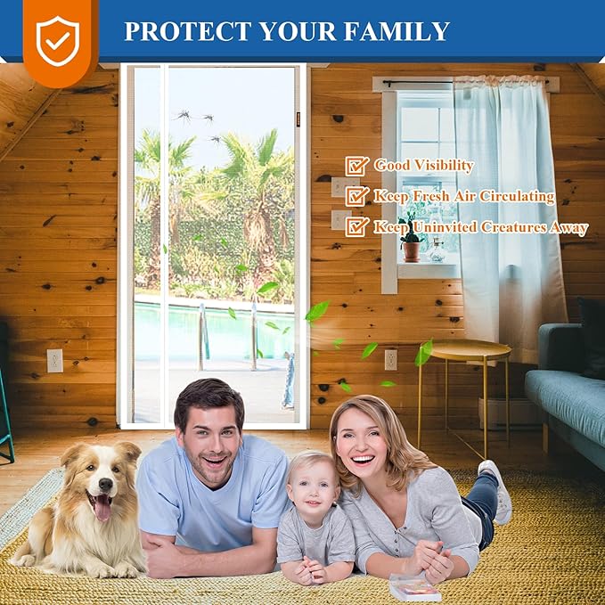 MAGZO Magnetic Screen Door, Fits 36'' x 80'' Door(Mesh Size 38'' x 81''), Left Right Side Opening, Scratch-Proof Polyester, Pet&Kids Friendly, Keep Annoying Creatures Out, Enjoy Sunshine, White