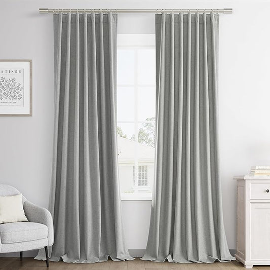 Joywell 100% Blackout Linen Curtains 108 Inch Long for Bedroom Floor to Ceiling Black Out Curtain Noise Cancelling Drapes for Living Room Large Window Rod Pocket Back Tab 2 Panels,52 x 108,Dark Grey