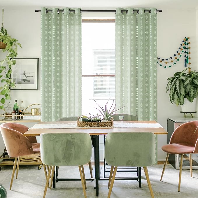 Sage Green and White Cottage Core Curtains for Nursery, Boho Floral Linen Sheer Vine Botanical Cottagecore Curtains for Living Room Bedroom, Wide 50 x 96 Inches Long, 2 Panels Set
