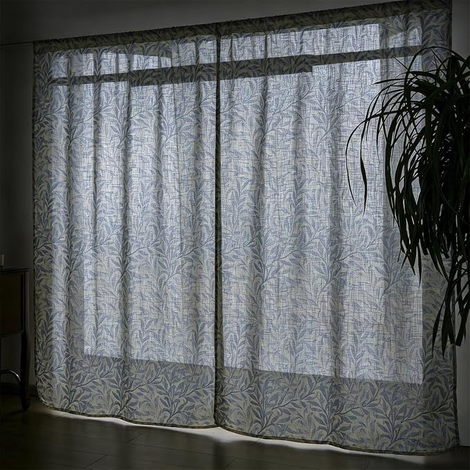RoomTalks Turquoise Blue Floral Window Curtains 84 Inches Length 2 Panels Faux Linen Privacy, Boho Farmhouse Country Vintage Cute Botanical Curtain Panels for Bedroom Dining Living Room Nursery