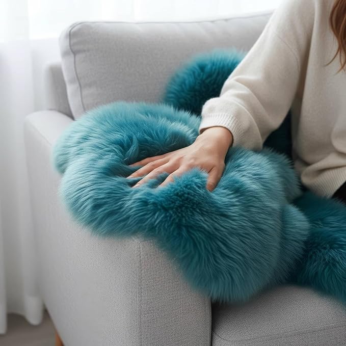 Beach Blue Genuine Sheepskin Rug 2x3 ft, Real Fluffy Single Pelt Fur Accent Rug for Chair, Seat Cover, Nursery & Home Decor, Natural & Soft Shaggy Throw
