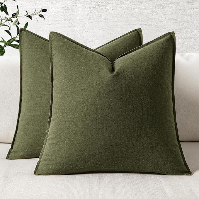 MIULEE Pack of 2 Decorative Linen Pillow Covers 26x26 Inch Olive Green | Euro Shams Boho Farmhouse Modern Soft Accent Throw Pillows for Bed Neutral Cushion Covers Sofa Couch Living Room Home Decor