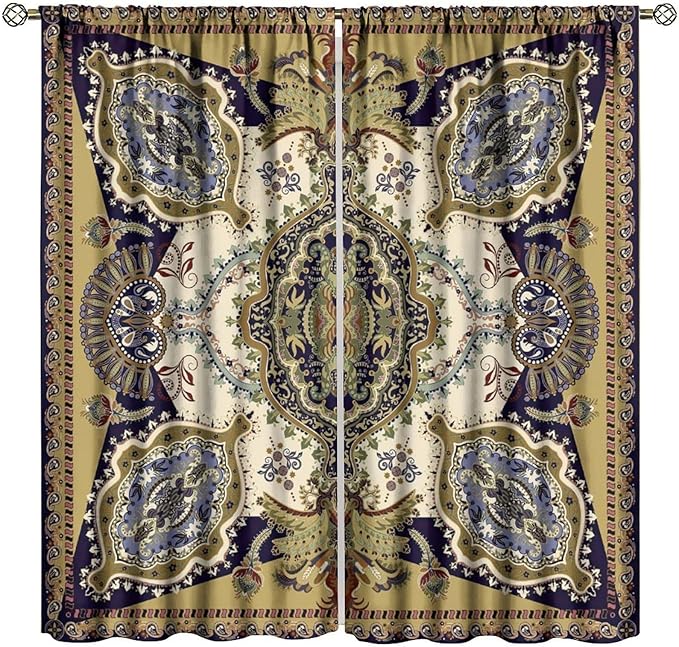 Bohemian-Style Curtains, Featuring Colourful Paisley Floral Prints, Suitable for Bedrooms, Living Rooms and Kitchens As Blackout Curtains.52X84 Inch