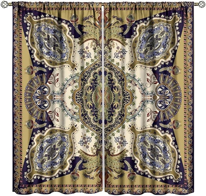 Bohemian-Style Curtains, Featuring Colourful Paisley Floral Prints, Suitable for Bedrooms, Living Rooms and Kitchens As Blackout Curtains.42X63 Inch