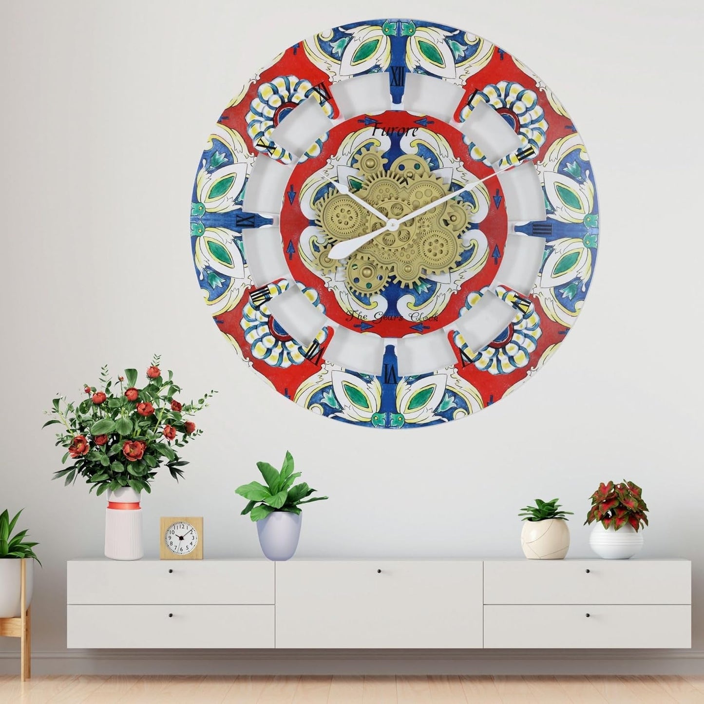 The Gears Clock Wall Clock Italy Collection with Moving Gears (Furore, 36 inch Round)