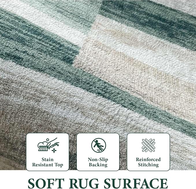 Area Rug for Living Room 6x9: Large Washable Boho Moroccan Rugs Geometric Neutral Rug, Non-Slip Foldable Morden Farmhouse Indoor Floor Carpet for Bedroom Dining Table Home (Green,6'x9')