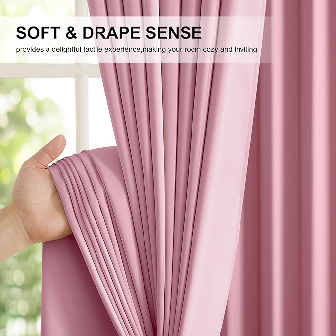 NICETOWN Crystal Pink Double Layered 100% Blackout Curtains, 2 Panels 52 x 84 Inches, Thermal Insulated Drapes with Rod Pocket Back Tab Window Treatments for Bedroom, Girl's Room