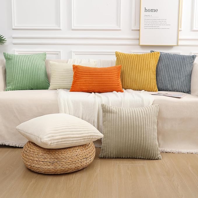 Simmore Decorative Fall Throw Pillow Covers 20x20 Set of 2, Soft Natural Plush Flannel Double-Sided Fluffy Couch Pillow Covers for Sofa Living Room, Orange