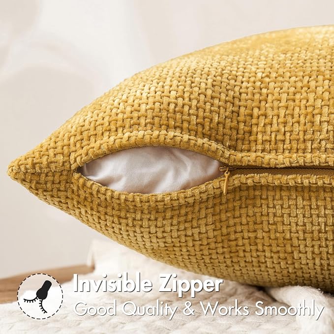 MIULEE Pack of 2 Gold Throw Pillow Covers 20x20 Inch Mustard Yellow Summer Modern Boho Accent Decorative Pillow Covers Soft Chenille Farmhouse Cushion Covers for Home Decor Couch Bed Sofa Living Room