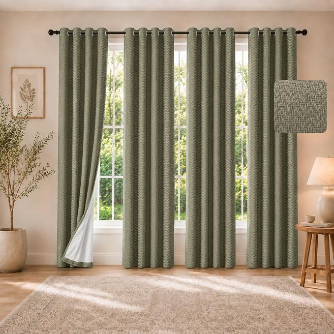 4 Panels 100% Blackout Linen-Textured Curtains, Thick Thermal Insulated Grommet Drapes with Subtle Herringbone Weave, Luxury Decor for Bedroom/Living Room, 54 x 84 Inches, Taupe