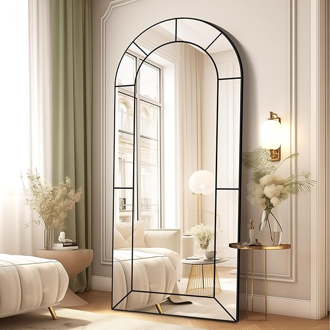 Wall Mirror,Full Length Floor, Window Pane Mirror for Living Room Decor, Decorative Wall Art, Large Wall for Bedroom, Hallway, Living Room Arch-65"X28"