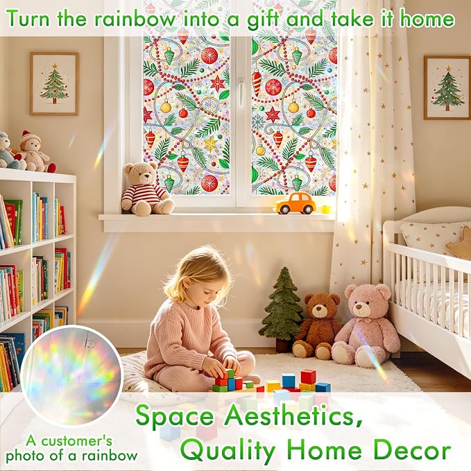 SOMWISE Rainbow Window Privacy Film,Heat Control,UV Blocking,Anti-Glare,Day & Night Privacy Protection & Decoration for Home, Bathroom,Glass Door,Static Cling,Renter-Friendly with Installation Tools