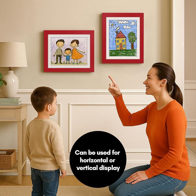Americanflat Kids Artwork Frame Changeable (Apple Red) - Magnetic Door Holds 100 Art Pieces - 8.5x11 Letter Size Display with Mat or 10x12.5 Without Mat - My Mini Masterpiece