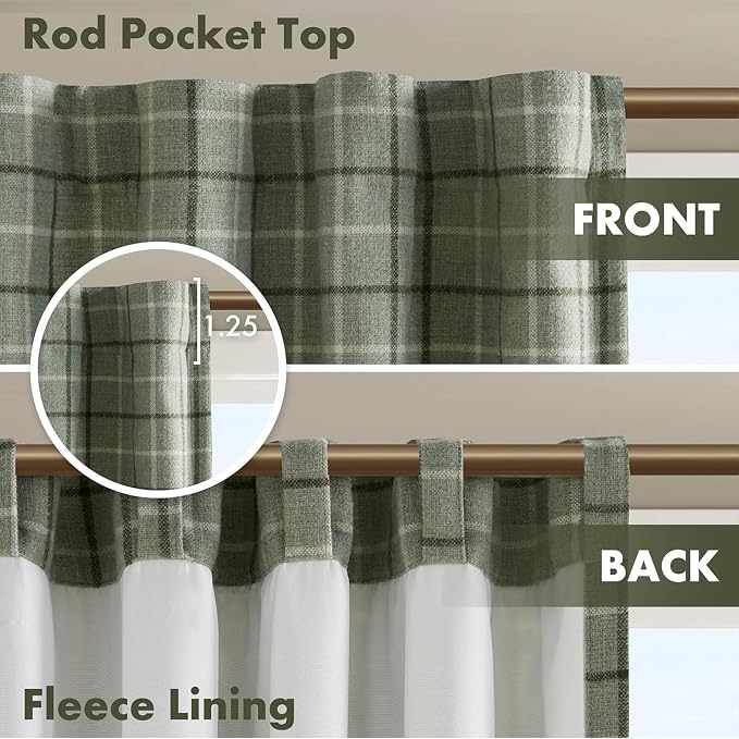 Madison Park Anaheim Cabin Plaid Curtain Window, Thermal Insulated Fleece Lining, Living Room Decor Room Darkening Drape for Bedroom, 1-Single Panel Pack, 50" x 84" Rod Pocket, Green (Pack of 4)