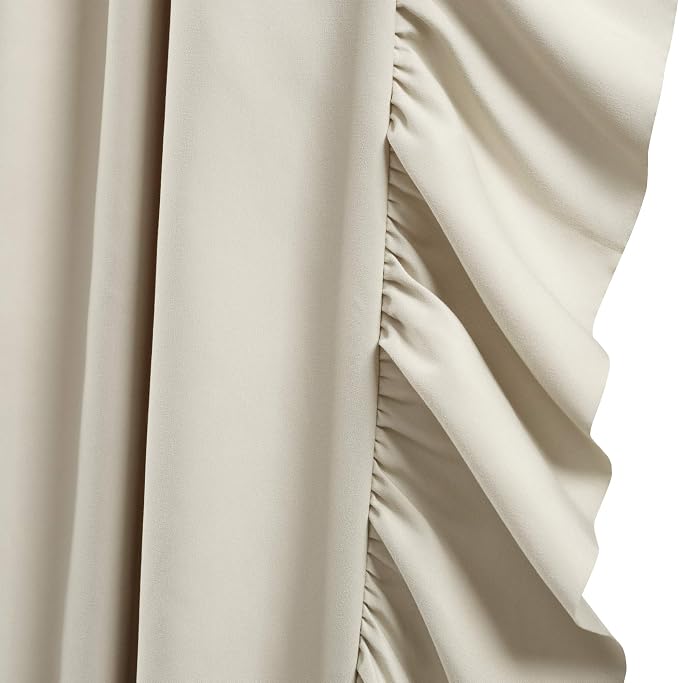 Lush Decor Reyna Ruffle Window Curtain Panel Set, Pair, 54" W x 84" L, Wheat - Flowy Curtain Set - Romantic Ruffle Curtains for Bedroom, Living Room, or Dining Room - Farmhouse & Cottage (Pack of 8)