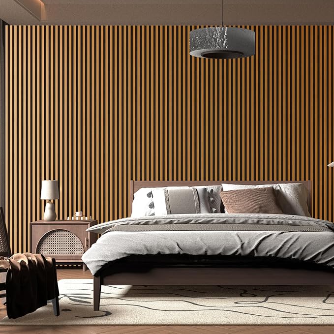Art3d 2pcs-104 x 15.75in Slat Acoustic Panel for Wall and Ceiling, 3D Fluted Sound Absorbing Panel with Wood Finish, Teak