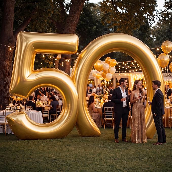 Seenelling 17 ft Golden 50th Anniversary Giant Inflatable Archway Decoration Built-in LED Lights for Birthday Wedding Anniversary Corporate Celebration Party Entrance Outdoor Supplies