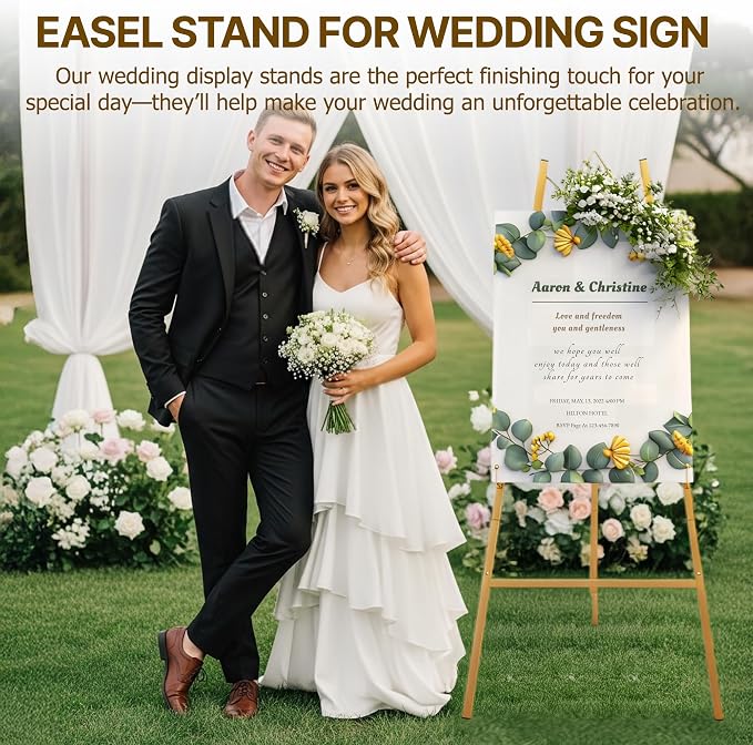 57.5" Gold Easel Stand for Sign, Wedding Sign Stand for Display, Assembly Required, 4 Adjustable Height Levels Heavy Duty Metal Display Stand Floor Standing Easels for Art, Paintings, Pictures(2 Pack)