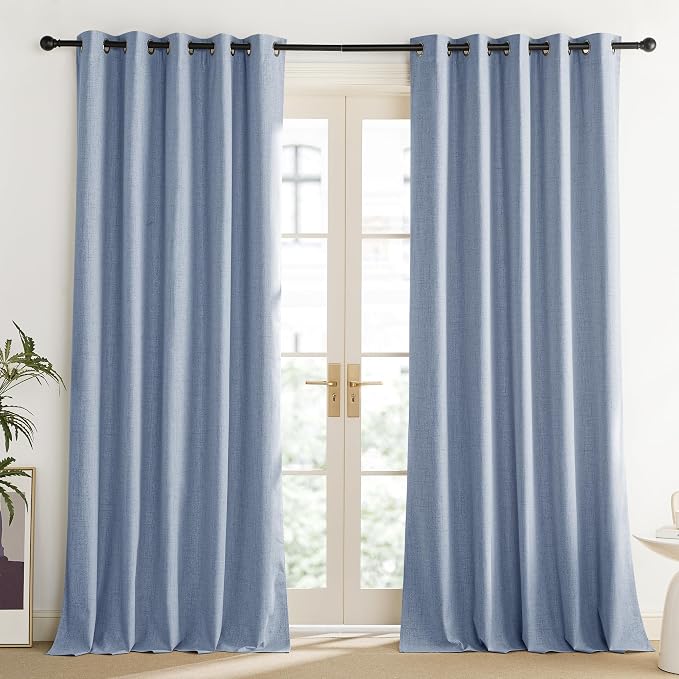 NICETOWN Stone Blue Vintage Linen 100% Blackout Curtains for Living Room, Thermal Insulated Curtains 108“ Long, Noise Reducing Window Treatment Drapes for Home Office, 62" Wide Per Panel, Set of 2