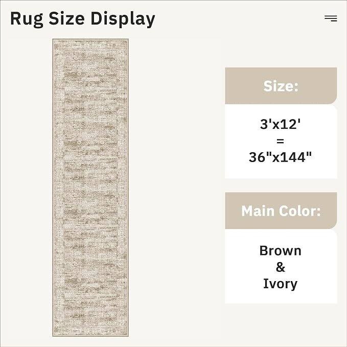 Soalmost Runner Rug 3x12 Washable Non-Slip Hallway Runner Rugs for Kitchen Bathroom Laundry Room Brown Vintage Floor Carpet Runners for Hallways Entryway