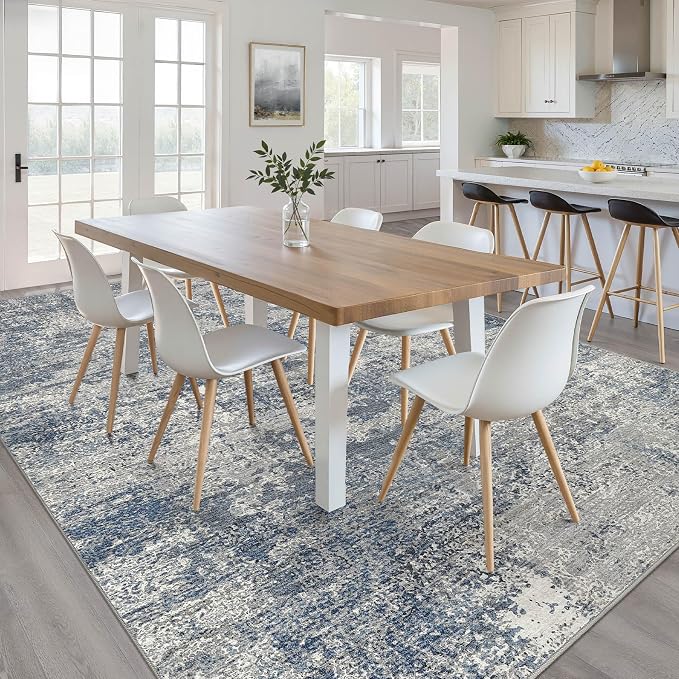 5x8 Area Rug Living Room: Washable Large Neutral Rug Abstract Soft Modern Stain Resistant Indoor Floor Non-Slip Carpet for Bedroom Nursery Kids Office Playroom Dining Room Under Table- Blue Gray
