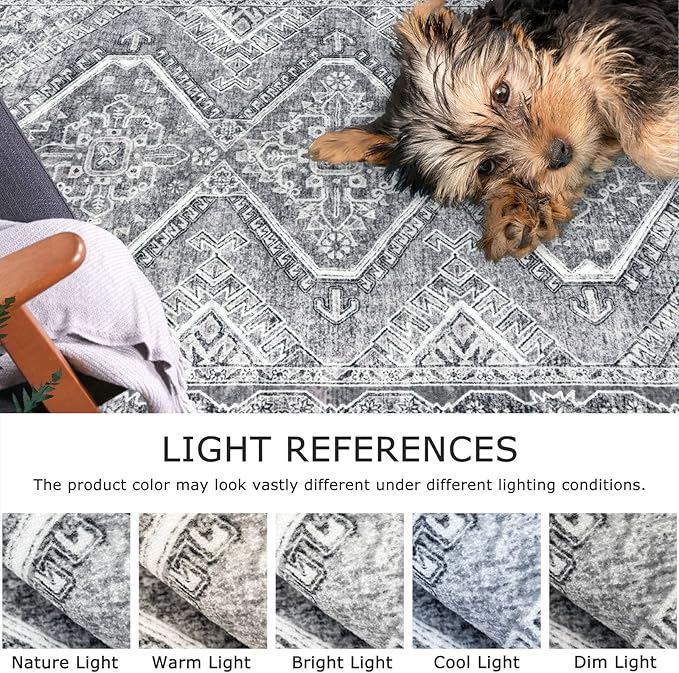 KUTA Oriental Washable Runner Rug, 2x5 Runners Non-Slip Vintage Grey 5ft Hallway Kitchen Rugs Ultra Soft Printed Distressed Tribal Farmhouse Carpet for Bedroom Entryway Decor
