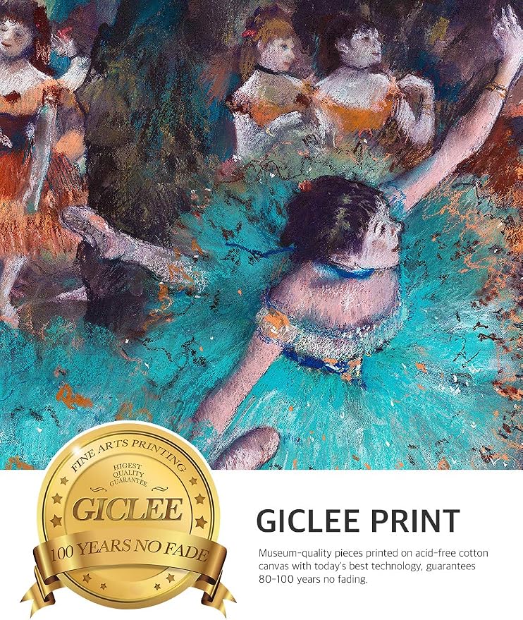 DECORARTS - Dancer in Green by Edgar Degas. Oil Painting Reproduction, Giclee Print on Canvas. Ready to Hang Framed Wall Art for Home and Office Decor. Canvas Size: 20x30 Framed Size: 26x36
