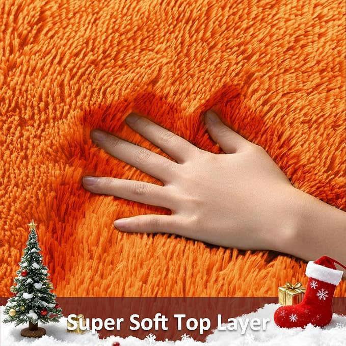 Ophanie Orange Fall Rugs for Bedroom Living Room,Fluffy Fuzzy Furry Carpet,Plush Soft Shaggy Bedside Indoor Floor 4x6 Area Rug for Kids Girls Boys Baby Teen Dorm Decor with Over 99 pcs Pile fibers