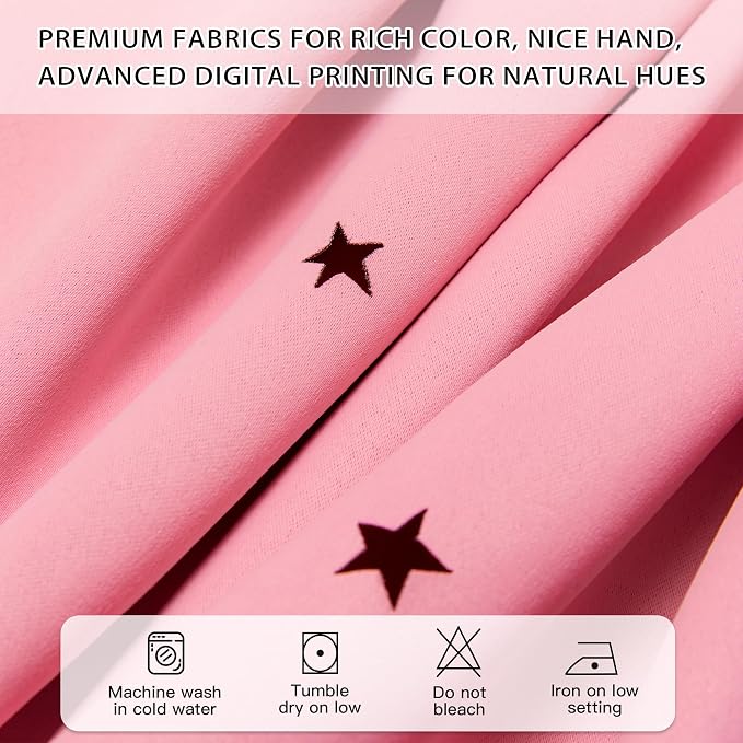 XiDi Pink Curtains for Girls Bedroom Double Layer Blackout Curtains Grommets Top Star Cutout Small Window Drapes with Sheer for Living Room Kids Nursery 2 Panels 42x63 Inch Length