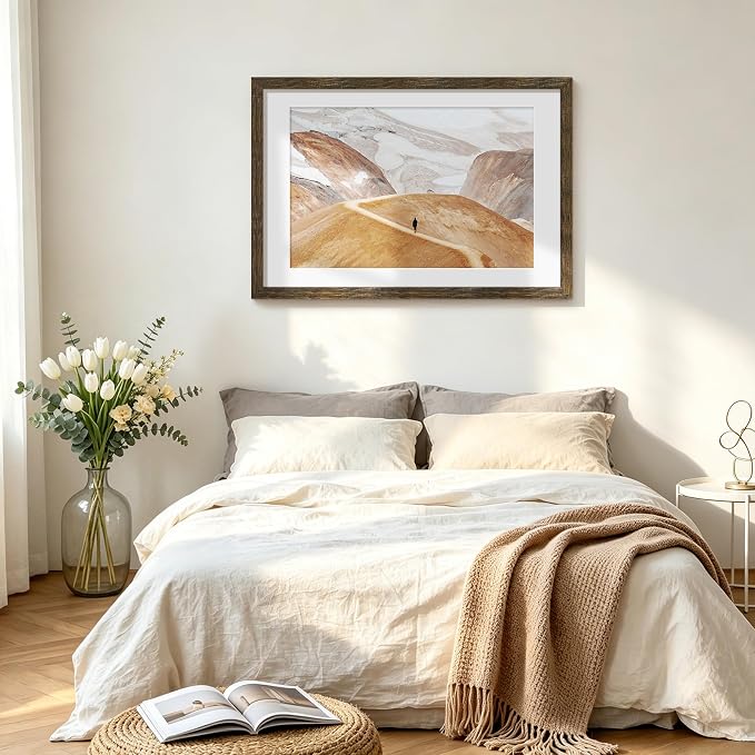 Picrit 24x36 Picture Frame 3 Pack, Wooden Brown Rustic Poster Frame, Display Poster 20 x 30 with Mat or 24 x 36 Without Mat for Horizontal or Vertical Wall Mounting