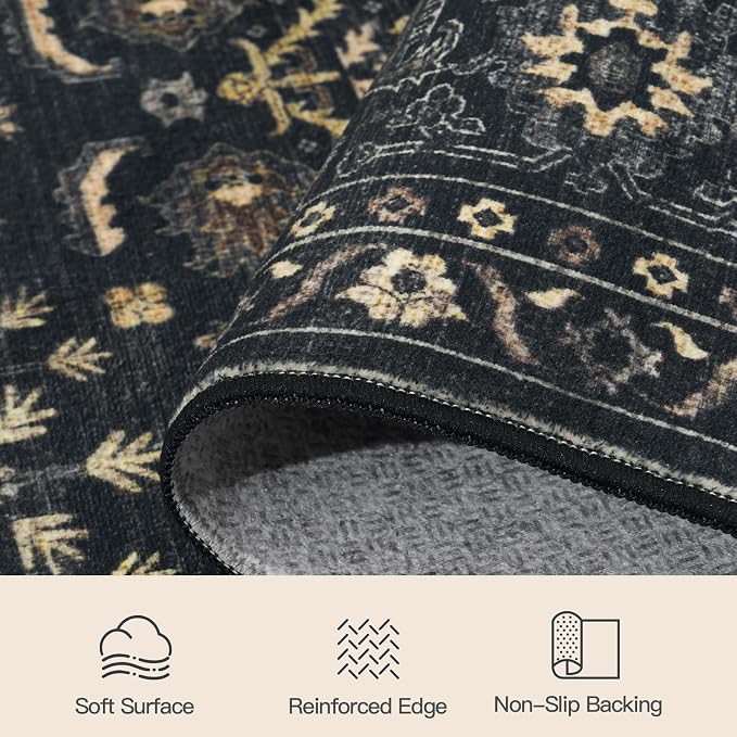 Lofus 10x14 Large Black Area Rug for Living Room & Bedroom Washable Non-Slip