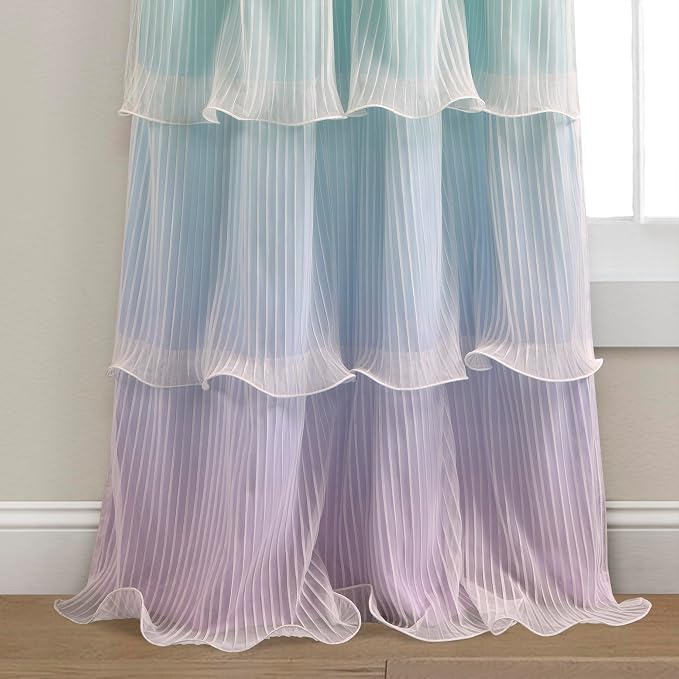 Lush Decor Rainbow Ombre Nerina Light Filtering Window Curtain Panels Pair 36" W x 84" L Rainbow - Rainbow Curtains - for Kids Bedroom - Nursery Decor