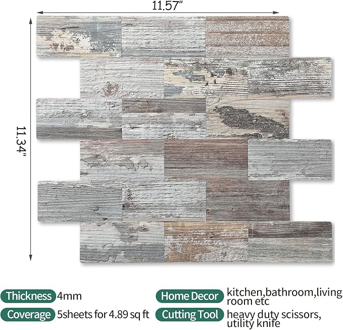 2026 New Upgrade Peel and Stick Backsplash Tile, Peel and Stick 11.34" X 11.57" Wall Tile for Kitchen, Bathroom, Fireplace, Laundry (Nature Light, 10 Packs)