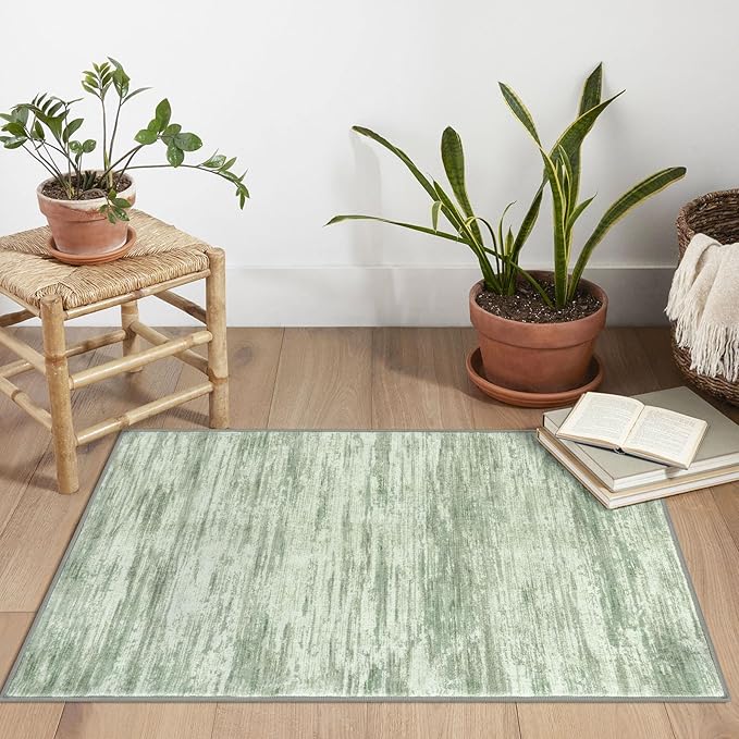 SIILOOM 2x3 Modern Abstract Rug for Entryway, Lime Green Super Soft Small Area Rug, Washable Non-Slip Kitchen Rugs, Low-Pile Mat for Bedside, Indoor Door Mat