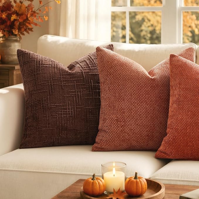 MIULEE Pack of 2 Fall Rust Decorative Pillow Covers 20x20 Inch Soft Chenille Couch Throw Pillows Farmhouse Cushion Covers for Home Decor Sofa Bedroom Living Room