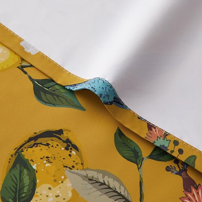 Topfinel Bright Yellow Kitchen Valances 24 Inches Long Vintage Botanical Garden Hummingbird Thermal Insulated Faux Silk Grommet Blackout Small Window Curtains for Track Laundry Kitchen Camper 2 Panels