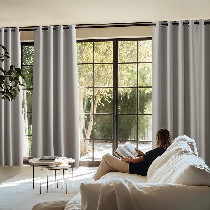 NICETOWN 100% Blackout Linen Curtains for Living Room, 2 Panels, W52 x L84 in, Crisp Structured Faux Linen Curtains for Bedroom, Vertical Privacy Drapes for Night Shift Workers, Silver Grey